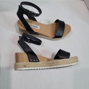 Steve Madden Jewell Wedge Black Espadrille Sandals Size 9